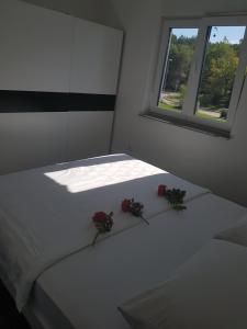Łóżko lub łóżka w pokoju w obiekcie Ferienhaus Magdalena