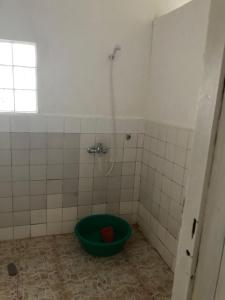 een badkamer met een douche en een groen bad bij Hotel et Restaurant Chez Tasmine 