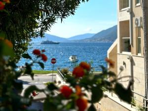 a view of a body of water from a building at Caruso apartment in Tivat
