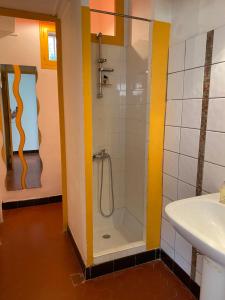 un baño con ducha y lavabo en Grande villa face à la plage, superbe vue mer, en La Seyne-sur-Mer