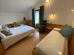 Habitación de hotel con 2 camas y TV en Hotel Col Serena, en Etroubles