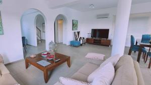 a living room with a couch and a table at STAY Calypso Villa in Peyia