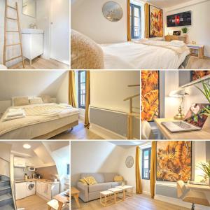 un collage de photos d'une chambre d'hôtel dans l'établissement Le GoldenLeaf - Netflix/Wi-Fi Fibre - Séjour Lozère, à Mende