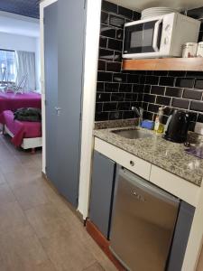een keuken met een spoelbak en een magnetron bij Buenos Aires Center Apart in Buenos Aires