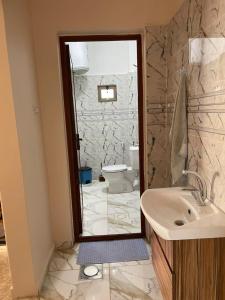 Ad Dimnahمزرعة الشفق的带水槽和马桶的浴室