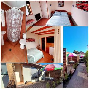 un collage de fotos de una habitación de hotel en Cabañas Garcia, en Algarrobo