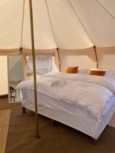 a bedroom with a bed in a tent at Safari Desert Camp in Shāhiq