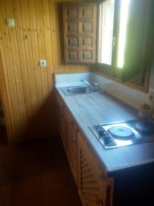 a kitchen with a sink and a stove in it at El Muerdago de Cañada in Cañada del Hoyo