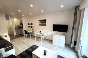 普萊藤貝格的住宿－Modern & Cozy 1 room Apartment，带沙发和平面电视的客厅