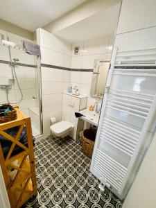 a small bathroom with a toilet and a sink at See Schmetterling (Fjäril) in Wismar