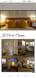 a collage of photos of a bedroom and a living room at Gîte de la bonne étoile in Geispolsheim