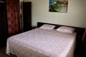 um quarto com uma cama com duas almofadas em Faatau House 3 bedrooms and big living room em Papeete