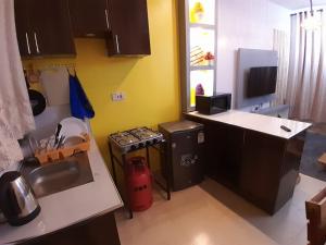 una cucina con piano cottura, lavandino e bancone di EnN Lovely En suite studio apartment a Bungoma
