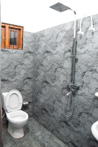 a bathroom with a shower with a toilet and a sink at The Alexis's Guest House in Negombo