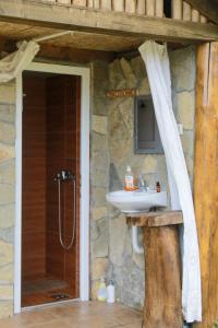 ein Bad mit einem Waschbecken und einer Dusche in der Unterkunft Camp &Apartmens Scepanovic in Mojkovac