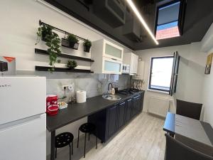 una cucina con lavandino e piano di lavoro di Perla Home - Studio 26 a Popeşti-Leordeni