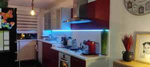 - une cuisine avec un comptoir et une cuisinière dans l'établissement Belle maison récente hot standing, à Aulnoy