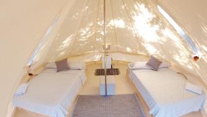 uma tenda com duas camas no meio em Panama Kite Center em Punta Chame