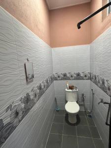 een badkamer met een toilet en een douche bij Homestay Taman Hidayah Chawas in Tanah Merah