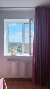 une chambre avec deux fenêtres et un radiateur dans l'établissement Best One Room Apartments, à Moukatcheve