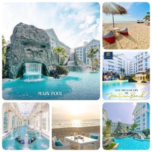 een collage van foto's van een resort bij Grand Florida Beach Waterpark Condo Resort in Na Jomtien