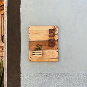 a wooden panel on a wall with a plant at Hostel Boutique 55 in San Cristóbal de Las Casas