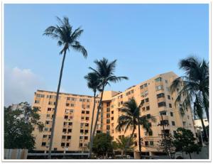 a group of palm trees in front of a building at Patong Vacation Rentals - Located in the Heart of Patong, Studio Apartments walking distance to the beach, King Bed, Kitchen, Private Bathroom, Seating Area, 65" Smart TV with Free WIFI in Patong Beach