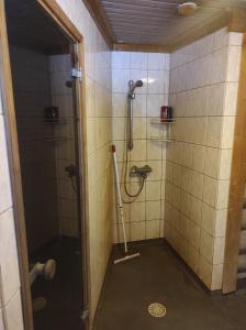 托伊薩的住宿－Kalliorinteen Mökit Kalliopirtti，一间带拖把淋浴的浴室