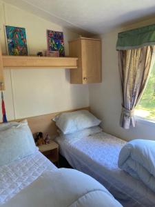 a bedroom with two beds and a window at Golden palm in Chapel Saint Leonards