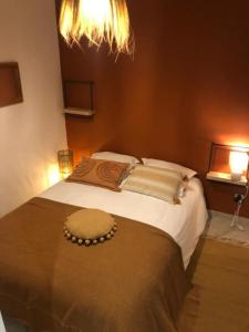 a bedroom with a large bed with a brown blanket at Le Cocon-Centre Ville-Canal Royal in Sète