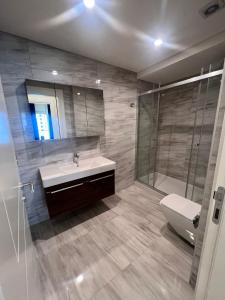 W łazience znajduje się umywalka, prysznic i toaleta. w obiekcie Luxury House Ankara w mieście Ankara