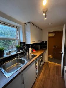 cocina con fregadero y lavavajillas en Exclusive flat in Oxford Centre, en Oxford