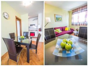 two pictures of a living room and a dining room at Apartment Seagull in Split