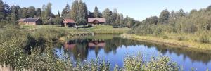 vistas a un río con casas en el fondo en Vila Mera, en Pabradė