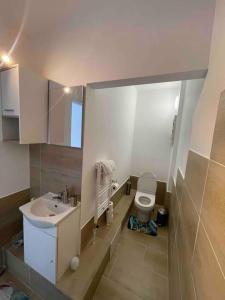 ein Bad mit einem Waschbecken und einem WC in der Unterkunft Snoghoj,self check in,read listing in Fredericia