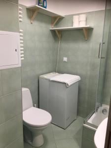 małą łazienkę z toaletą i umywalką w obiekcie Czaple na Muchoborze we Wrocławiu