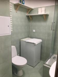 een kleine badkamer met toilet en wastafel bij Czaple na Muchoborze by Apartamenty na dni Wrocław in Wrocław