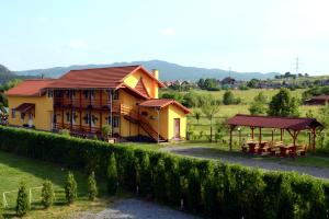 a house on a hill with a picnic table at Casa Ildikó in Sovata