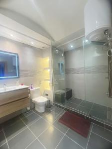 a bathroom with a shower and a toilet and a sink at Appartment Anjou in Casablanca