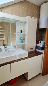 ein Badezimmer mit einem weißen Waschbecken und einem Spiegel in der Unterkunft Stan na dan S8 in Lazarevac