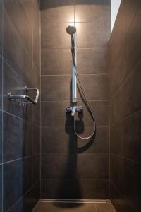 a shower with a shower head in a bathroom at Deine Genuss-Auszeit in Asendorf