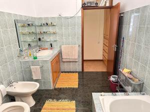 a bathroom with a sink and a toilet and a mirror at Bella Vista Holiday Home in Triolet
