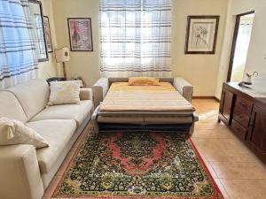 uma sala de estar com uma cama grande num sofá em Bella Vista Holiday Home em Triolet