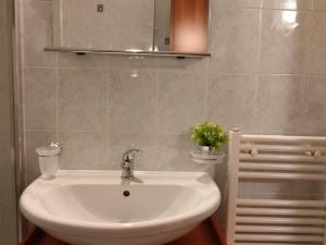 een badkamer met een witte wastafel en een spiegel bij Casa quinto piano - intero appartamento con garage in Vicenza