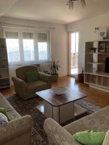 uma sala de estar com um sofá e uma mesa de centro em Sarajevo View Apartment em Sarajevo