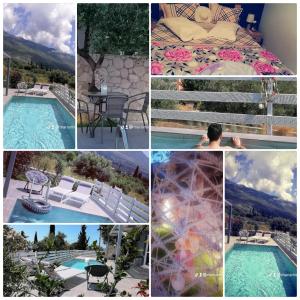 a collage of pictures of a pool and a bed at DREAMCATCHER in Vlachata