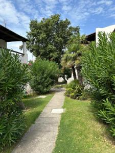 a path through a garden with trees and bushes at Ossidiana Rossa Elegant Suite Vulcano in Vulcano