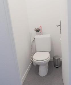 La salle de bains est pourvue de toilettes blanches. dans l'établissement Appartement Cosy, à Poissy