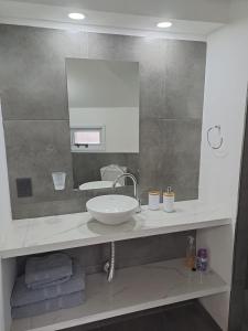 a bathroom with a sink and a mirror at El Refugio Nuevo y cómodo depto Excelente ubicacion in San Carlos de Bariloche
