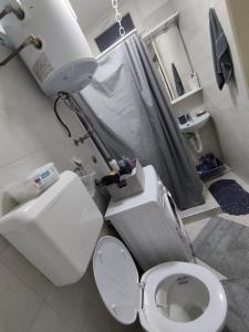 a bathroom with a white toilet and a shower at Apartment Emina in Tuzla